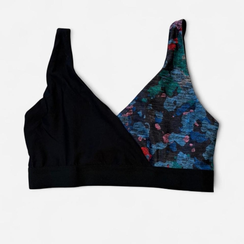 Athletic Works Sports Bra Blue‎ Green Abstract Print Yoga Workout Fitness Size M